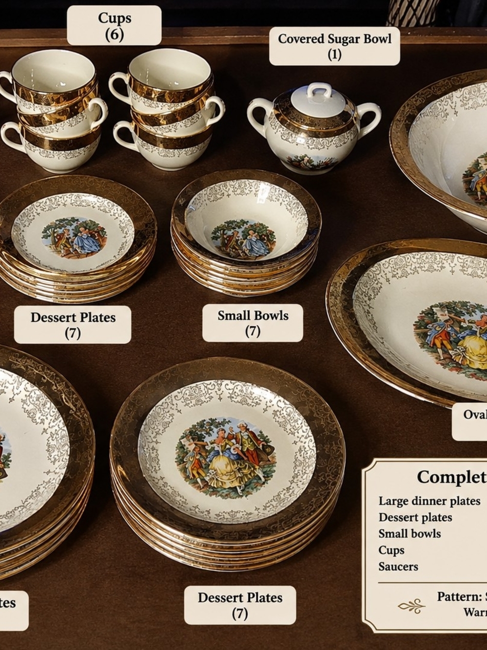 Sabina White Porcelain Dinnerware Set with Gold Trim and Multicolor Medallions